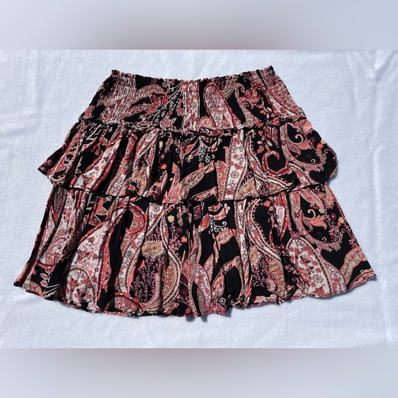 Anthropologie Myla Smocked Tiered Mini Skirt Size Small Paisley Print - Picture 2 of 13